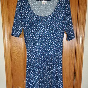 LuLaRoe Nicole dress, fit and flare, navy with pink flowers Size Large